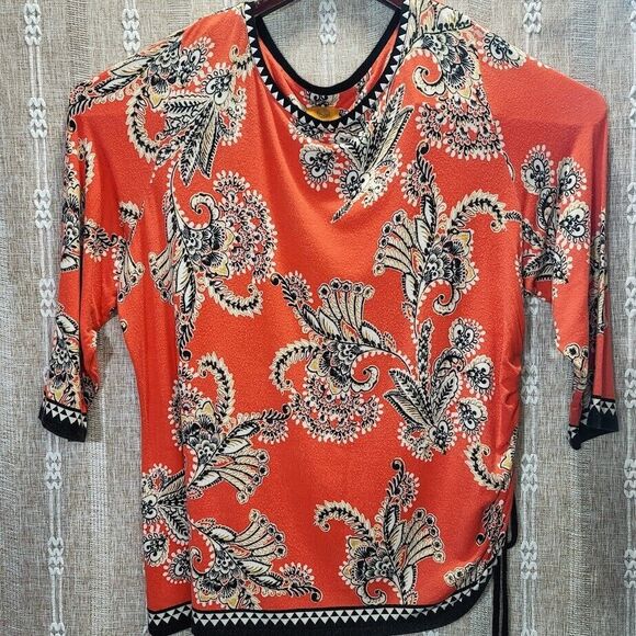 Ruby Rd. Orange/Black Print Top w Beaded Neckline -1X - Picture 7 of 14